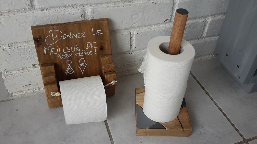 Support rouleaux papier toilette en bois, MACREADECO