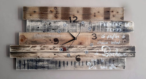 horloge-murale-bois-décoration-personnalisé-artisanal-citation-naturel--pendule-industriel