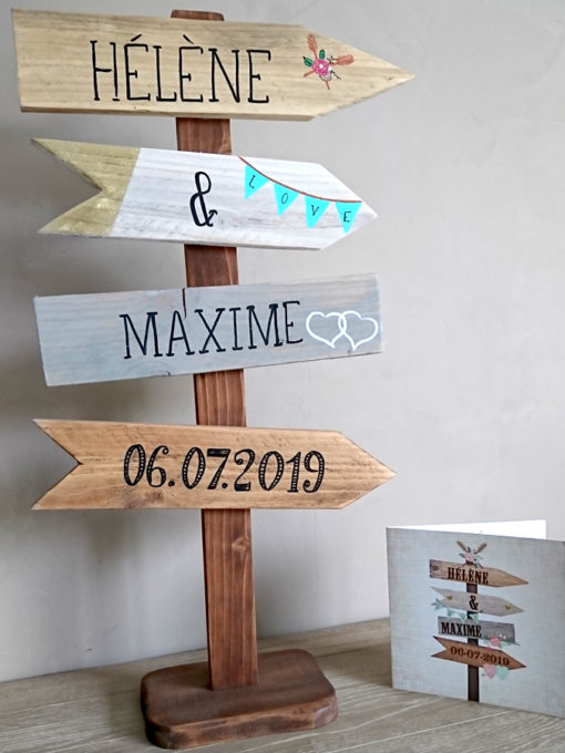 panneau-directionnel-mariage-évènement-décoration-bois-personnalisé-artisanal