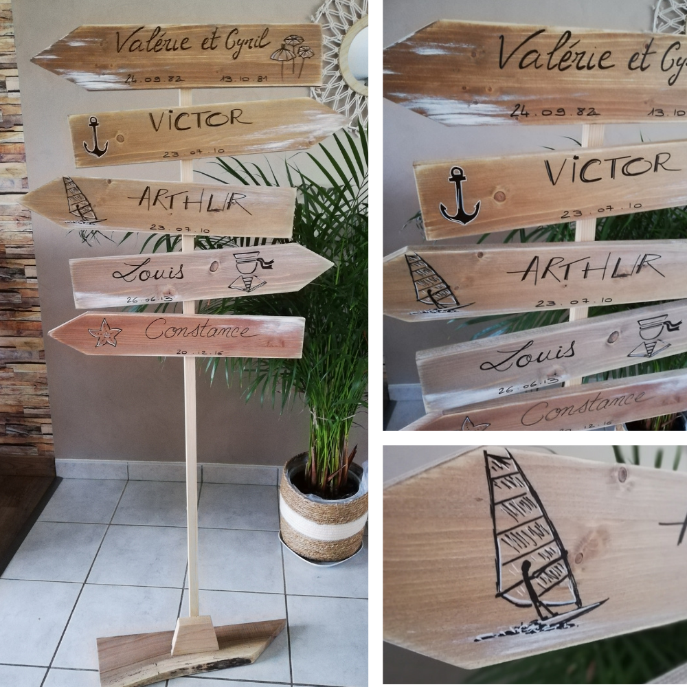 panneau-directionnel-mer-personnalisé-dunkerque-deco-bois panneau-directionnel-flèche-direction-évènement-bois-interieur-extérieur-personnalisé-artisanal-mariage-commerce-famille