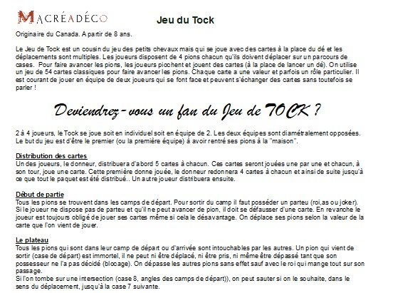 Jeu de TOCK, plateau en bois |MACREADECO|