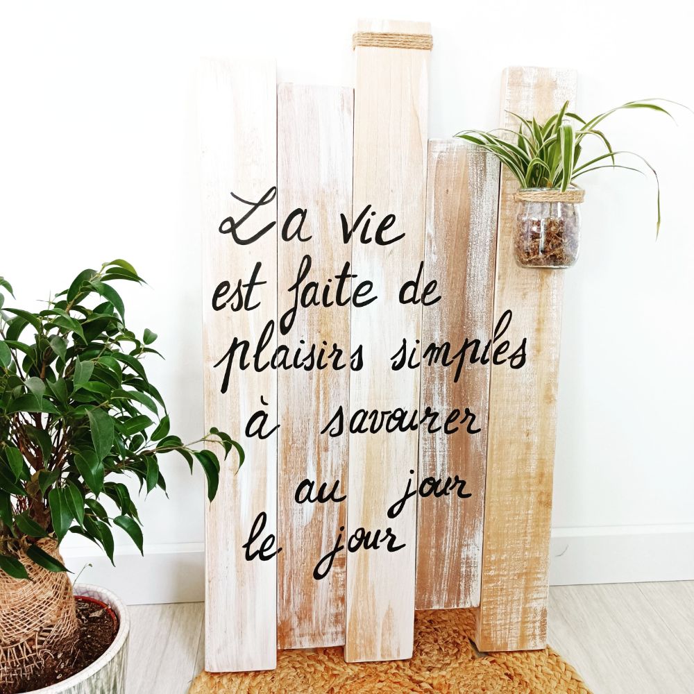 Tableau bois personnalisé, citation, plante MACREADECO