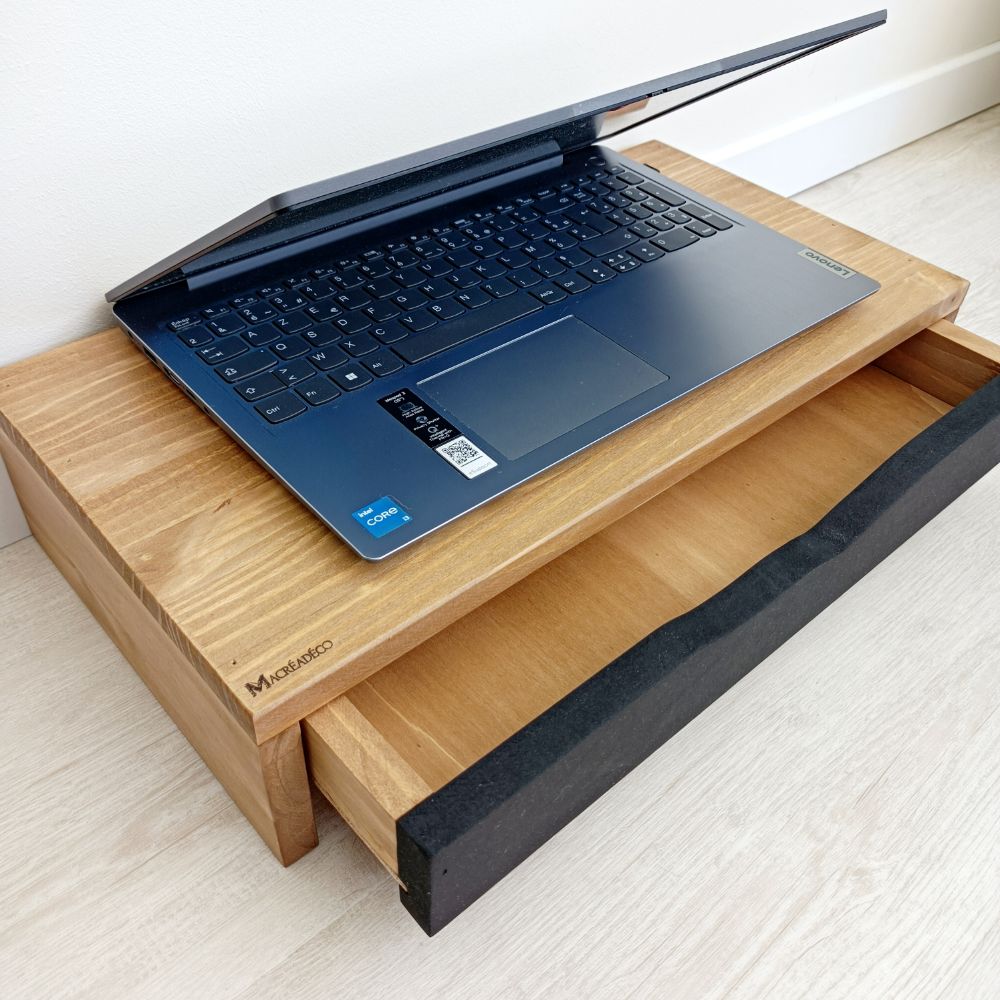 Réhausseur d'ordinateur avec tiroir en bois, MACREADECO