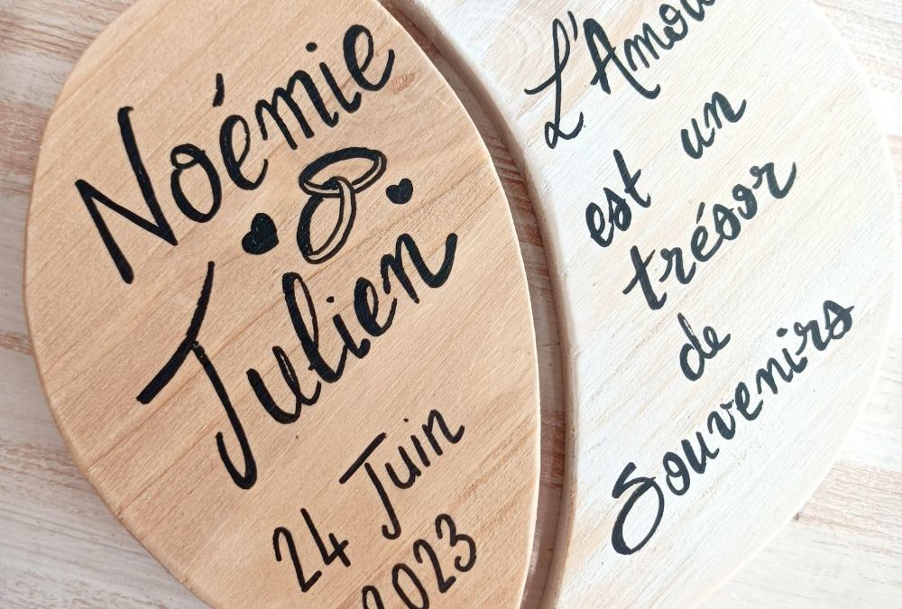 Dessous de Plat Cœur Mariage 2 Parties Bois – Élégance et Originalité