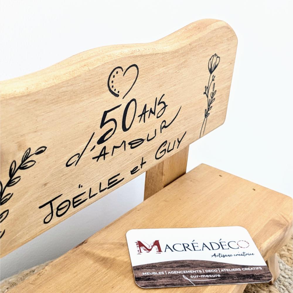 Banc personnalisé pour 50 ans de mariage.