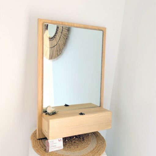 miroir-tiroir-suspendu-décoration-mural-rangement-bois-brosse-artisanal
