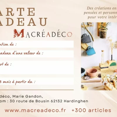 Carte cadeau décoration intérieure personnalisée Macréadéco.
