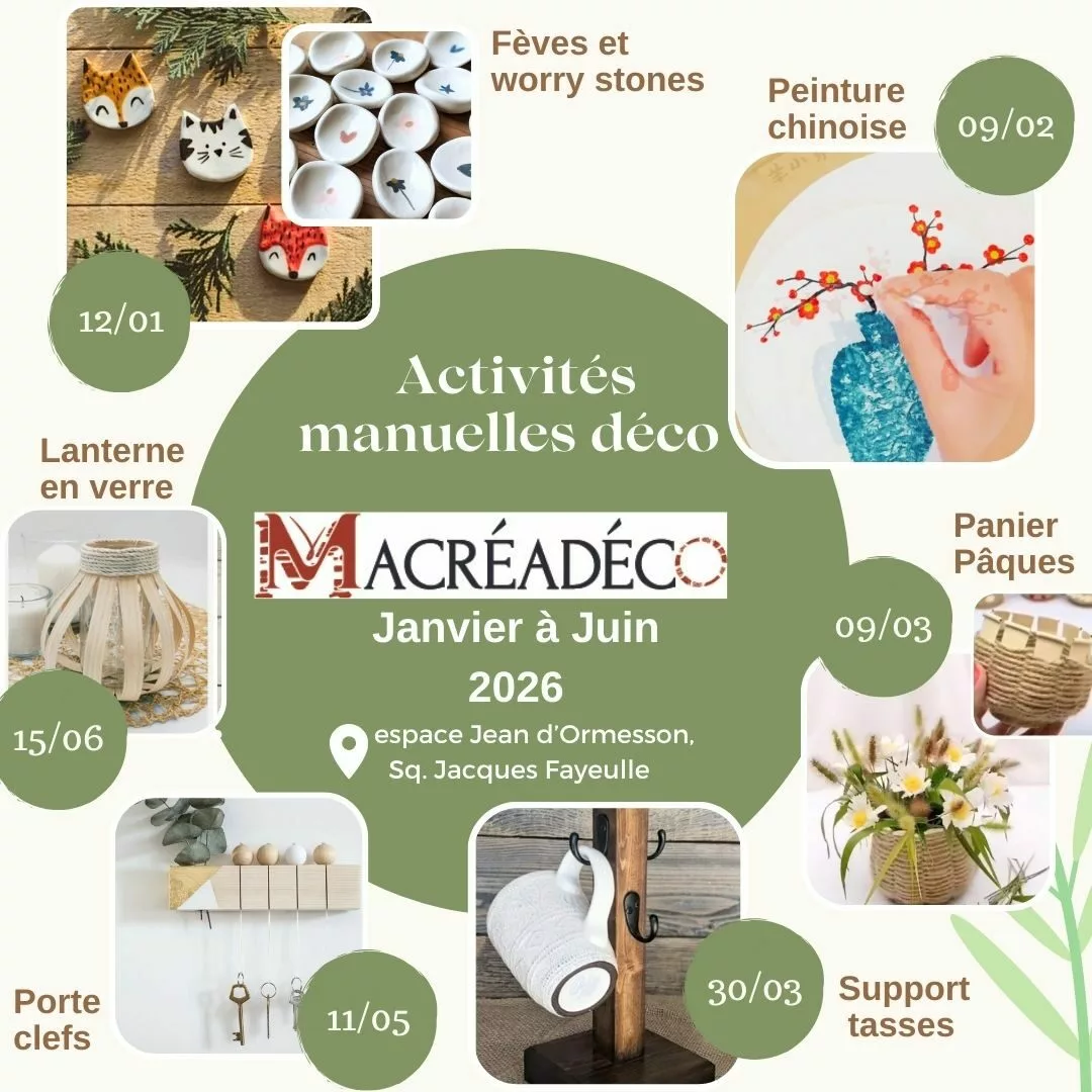 2026 ATELIERS CRÉATIFS Macréadéco Marquise Activités manuelles déco Macréadéco 2026 à Espace Jean d'Ormesson Marquise