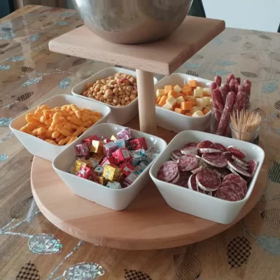 Plateau Tournant Apéritif en Bois – Support Central Amovible